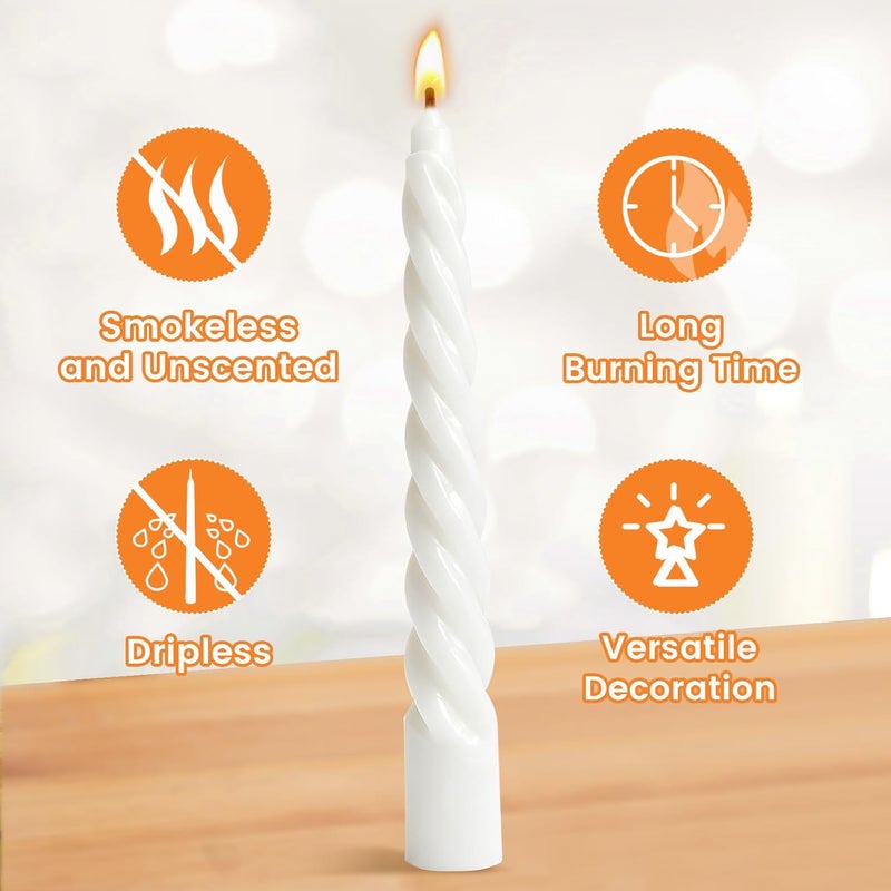 KORCCI White Spiral Taper Candles 7.8 Inch 4 Pack, Dripless Smokeless Unscented Decorative Candles for Wedding, Dinner, Party, Prayer, Home Decor (Elegant White) - Image 3